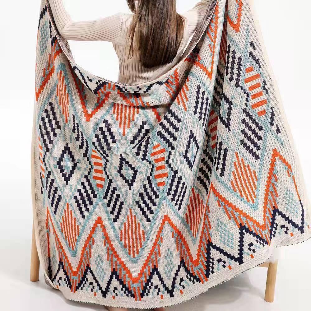 Bohemian Knitted Throw Blanket with Tassels
