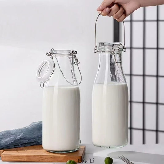 Gemelli Colllection 1.5 litre food grade sealed glass bottle airtight beverage storage container glass water juice milk bottle reusable kitchen fridge storage bottle clean modern drink container
