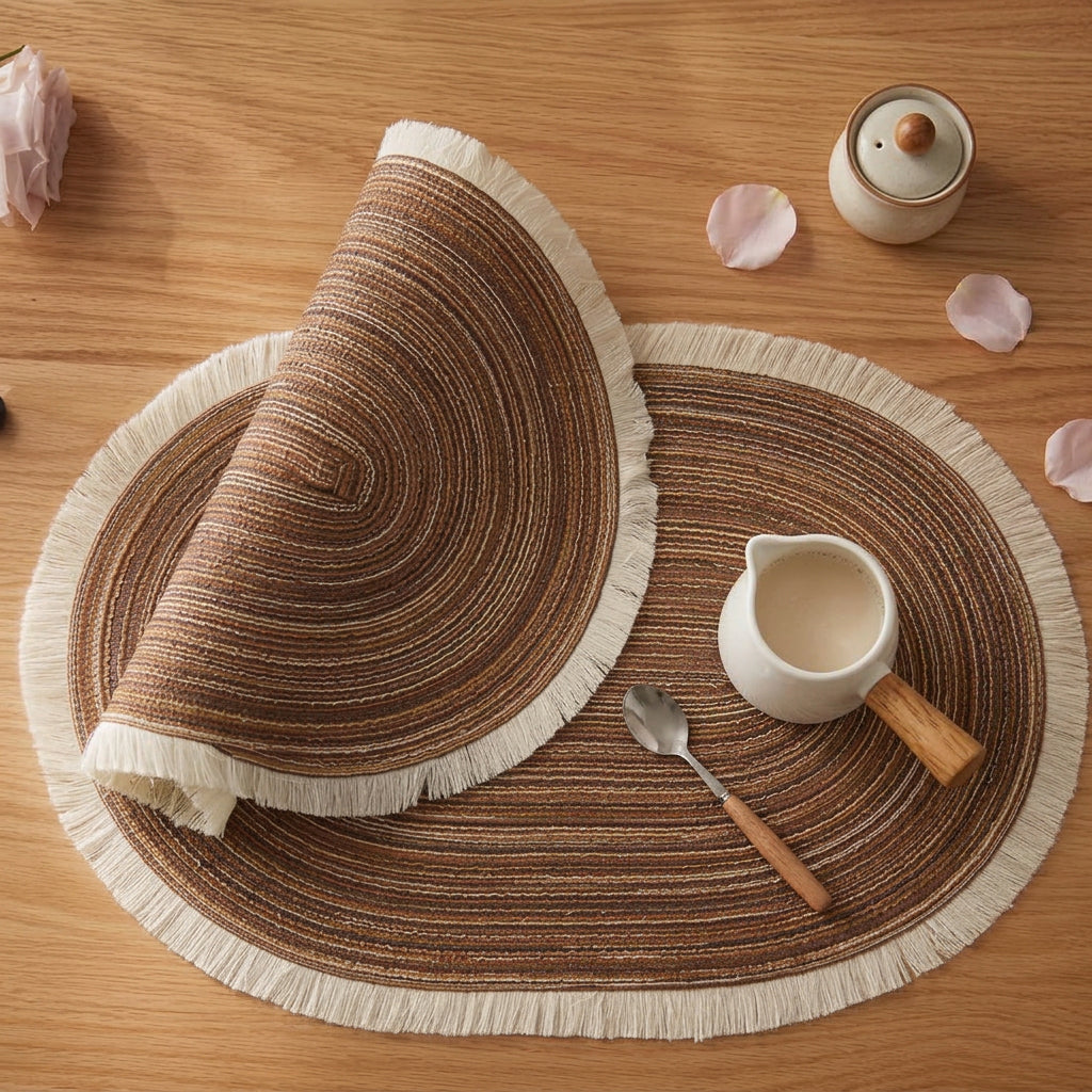 Oval Washable Non Slip Table Mats Set of 6 in Light Beige or Dark Coffee Brown for Dining Tables available in Nairobi, Kenya