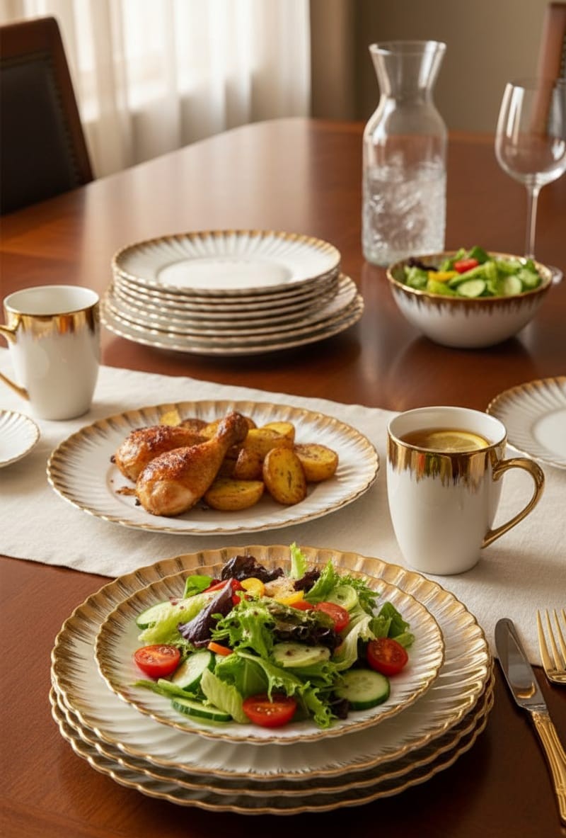 24-piece ceramic shell design dinner set with cups, saucers, and plates