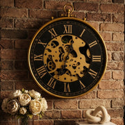 60 cm golden vintage gear wall clock with decorative open gear design for elegant home and office décor.