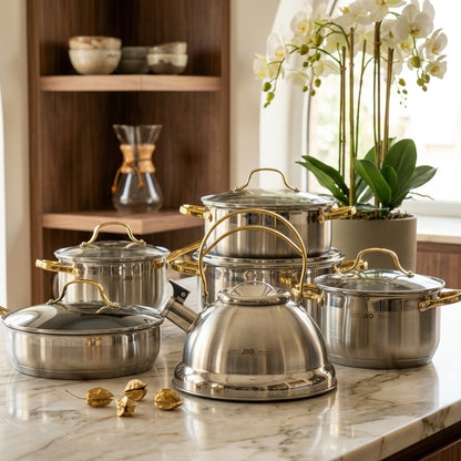 12pcs Stainless Steel Cookware Set with Kettle Mirror Polished