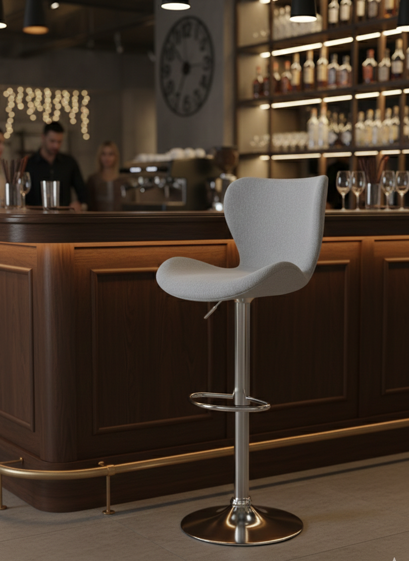 Modern bar stool with padded seat and sturdy frame for home or commercial use