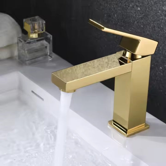 Deck-mounted bathroom faucet with hot and cold mixer and modern elegant design