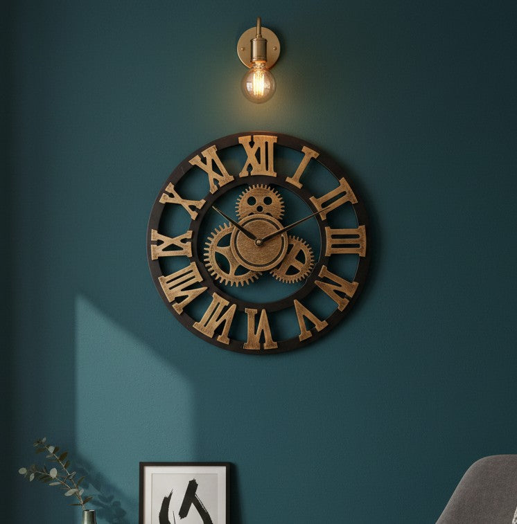 3D Roman Vintage Gear Pocket Wall Clock – 60 cm