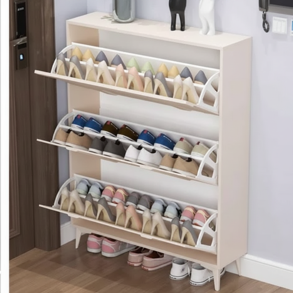 Double Layer Bucket Flip Shoe Storage Cabinet 100x90x24cm