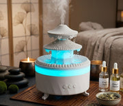 Double roof 2-level raindrop aromatherapy humidifier with 350ml capacity and 7 color-changing LED lights for home or office relaxation. 💧✨
