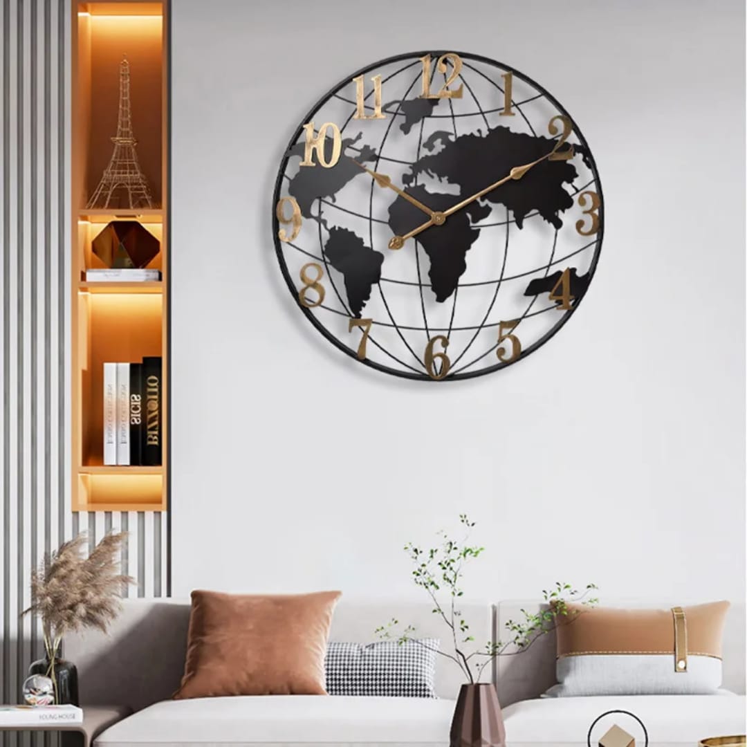 Iron Art World Map Quartz Wall Clock
