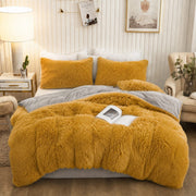 6 piece plush fluffy duvet bedding set in 6 × 7 ft size with 1 duvet, 1 bedsheet, and 4 pillowcases.