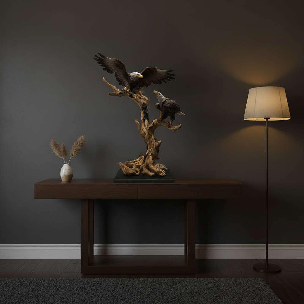 Resin Double Bald Eagle on Driftwood Branch