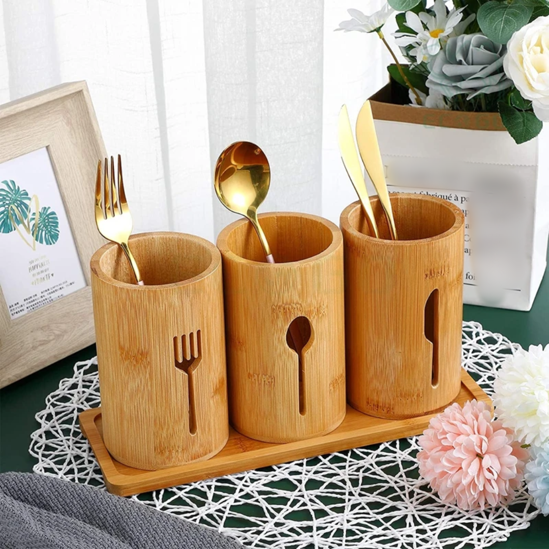 4 In 1 Bamboo Cutlery Holder