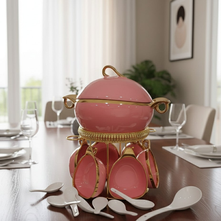 JCC8434-L1 16pcs Ceramic Soup Set On Golden Stand