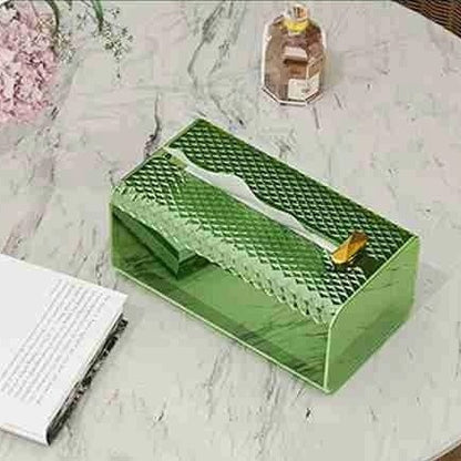 Luxury diamond-pattern acrylic napkin and tissue box, wall-mounted or tabletop, available in green, brown, and transparent. ✨📦