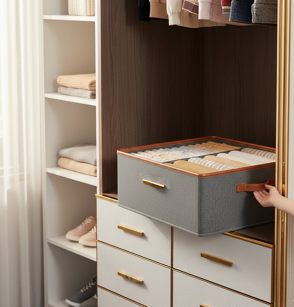 Foldable Double Compartment Closet Organizer With Divider