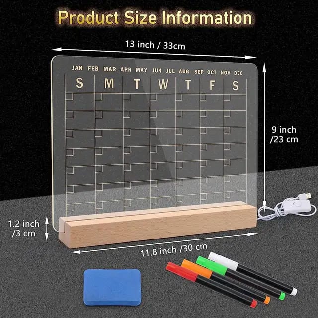 Acrylic Monthly Desktop Calendar with LED Lights