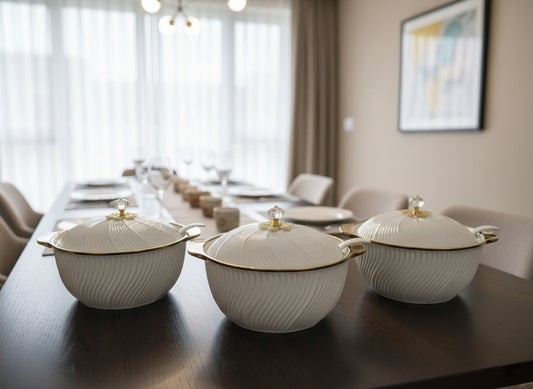 6-piece Gold serving dish set with 3-liter capacity for elegant meal presentation.
