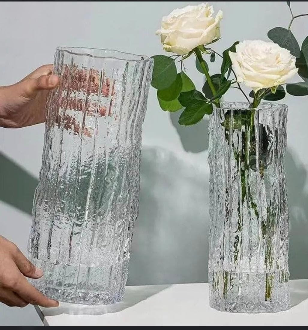 Embossed Clear Glass Flower Vase 26cm