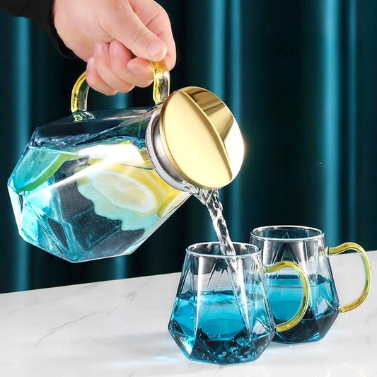 Diamond textured glass teapot set with large capacity and heat resistant design