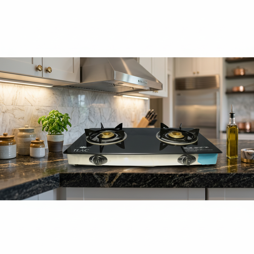 TLAC 2 Burner Glass Top Table-Top Gas Stove TLGT-003BL