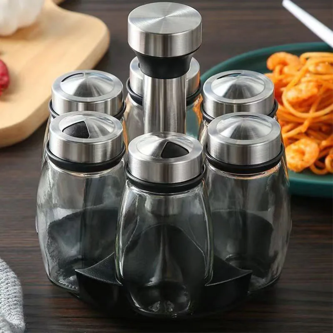 7pcs Rotating Spice Jars Set