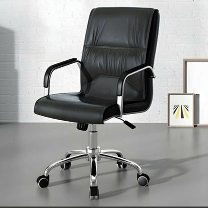 Medium back office chair with leather upholstery and ergonomic support.
