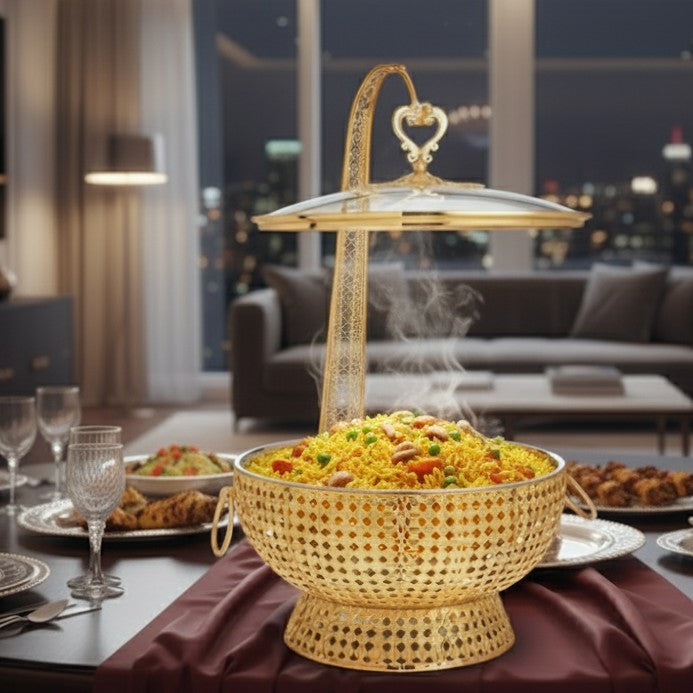 8L Golden Food Server With Lid Hanger