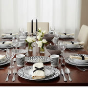 Luminarc Ambiente Sphere White 46-piece glass dinner set with plates, bowls, cups, tumblers, and serving pieces