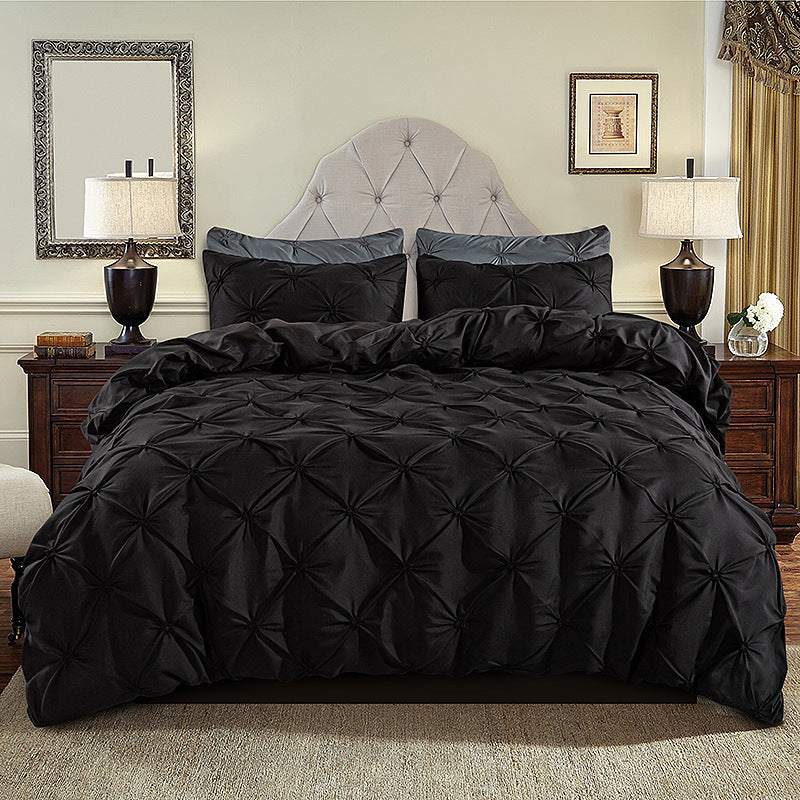 3-piece Pinch pleat cross pintuck duvet cover set with 1 duvet cover and 2 pillowcases