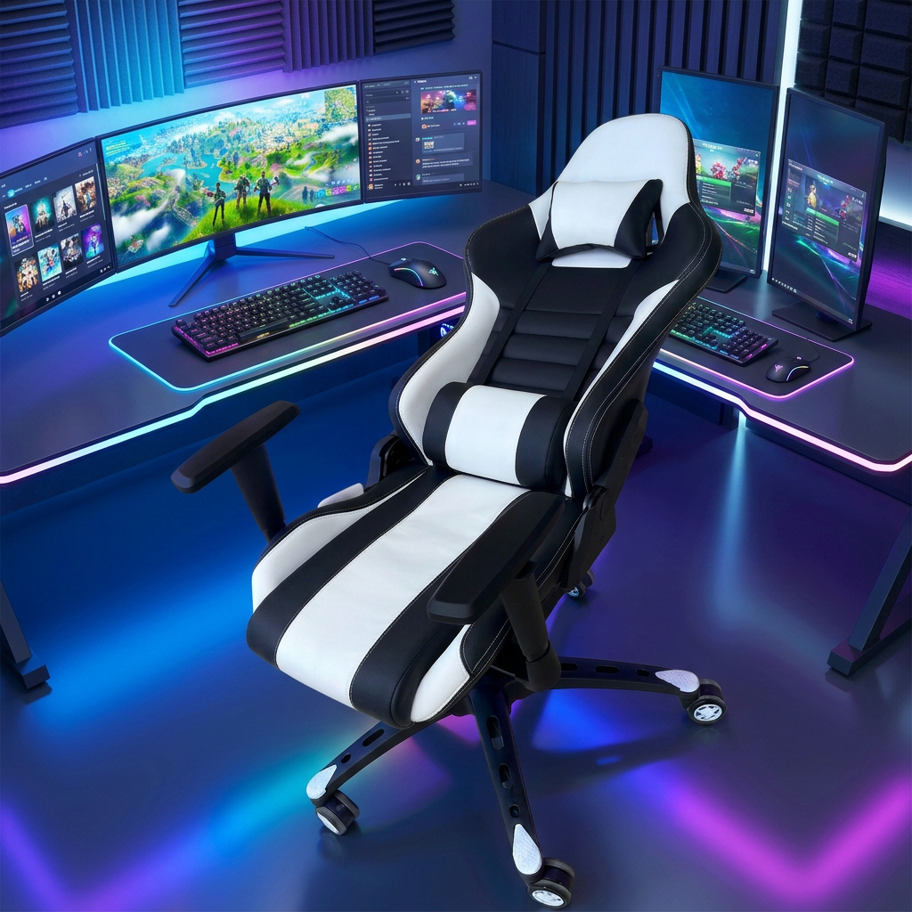 Gaming Chair with Adjustable Armrests and Reclining Backrest