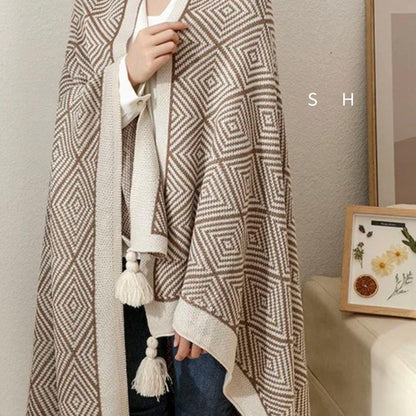Bohemian Knitted Throw Blanket With Tassels