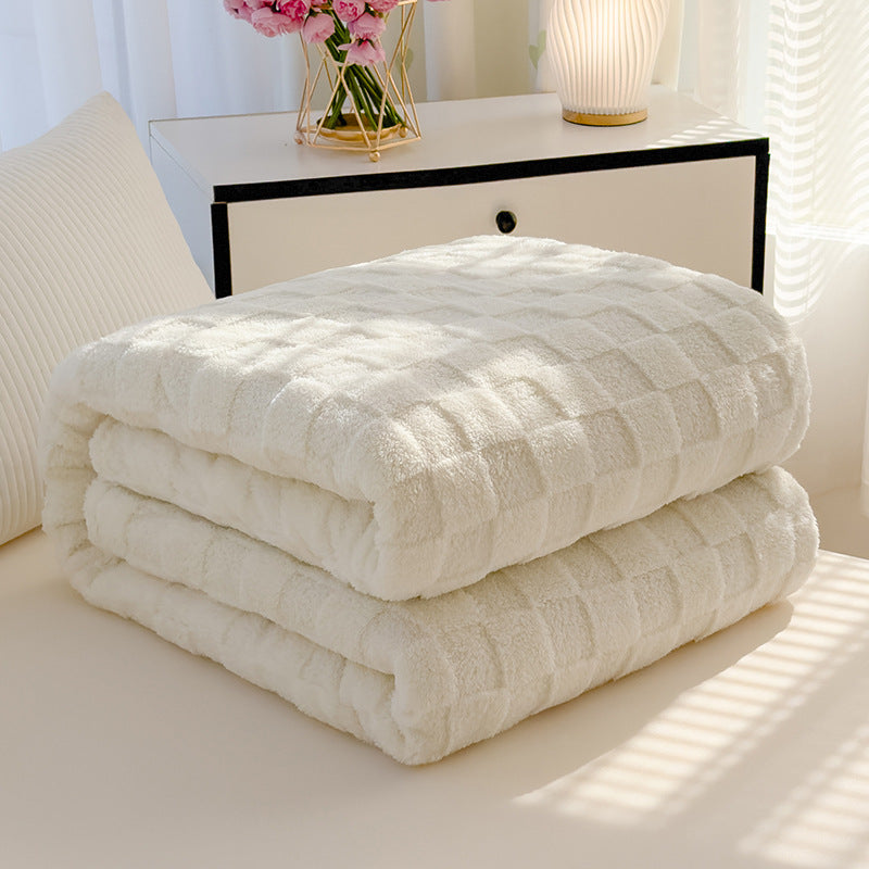 Luxury textured fleece blanket measuring 180 × 220 cm, soft, warm, and suitable for all season comfort.