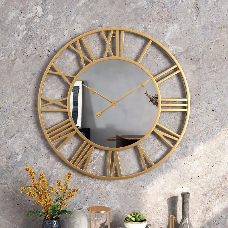 Metal Mirror Wall Clock with Roman Numerals