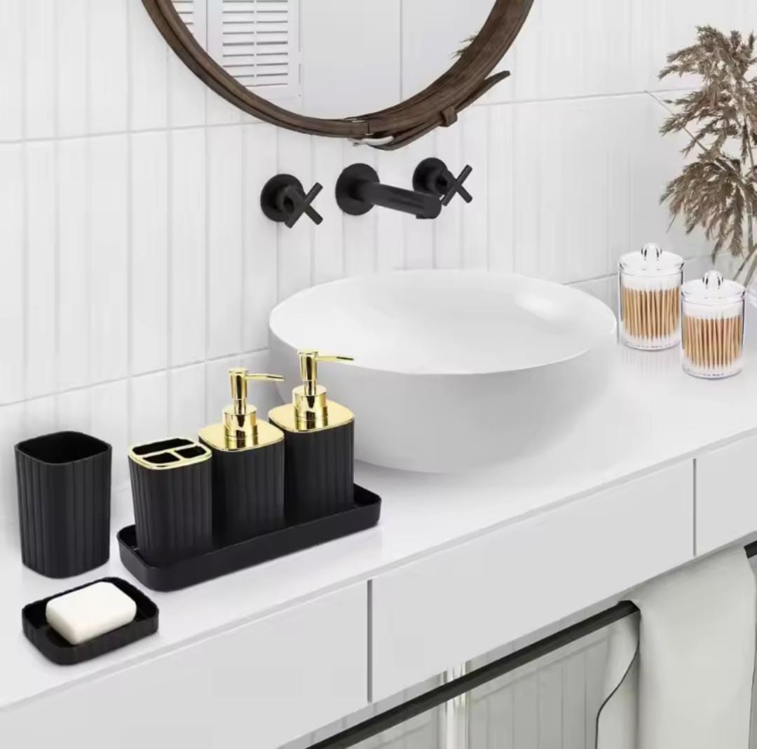 6 in 1 Square Bathroom Accessories Set Black