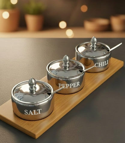 Three piece stainless steel set in silver finish