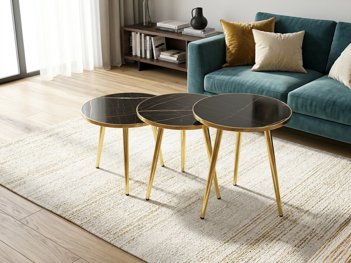 3 In 1 Nesting Marble Side Stool Set