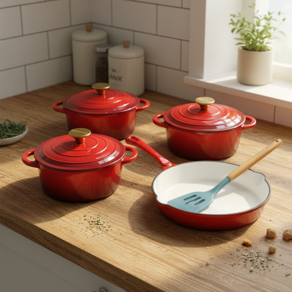 7pcs Enamel Cast Iron Cooking Pots Set