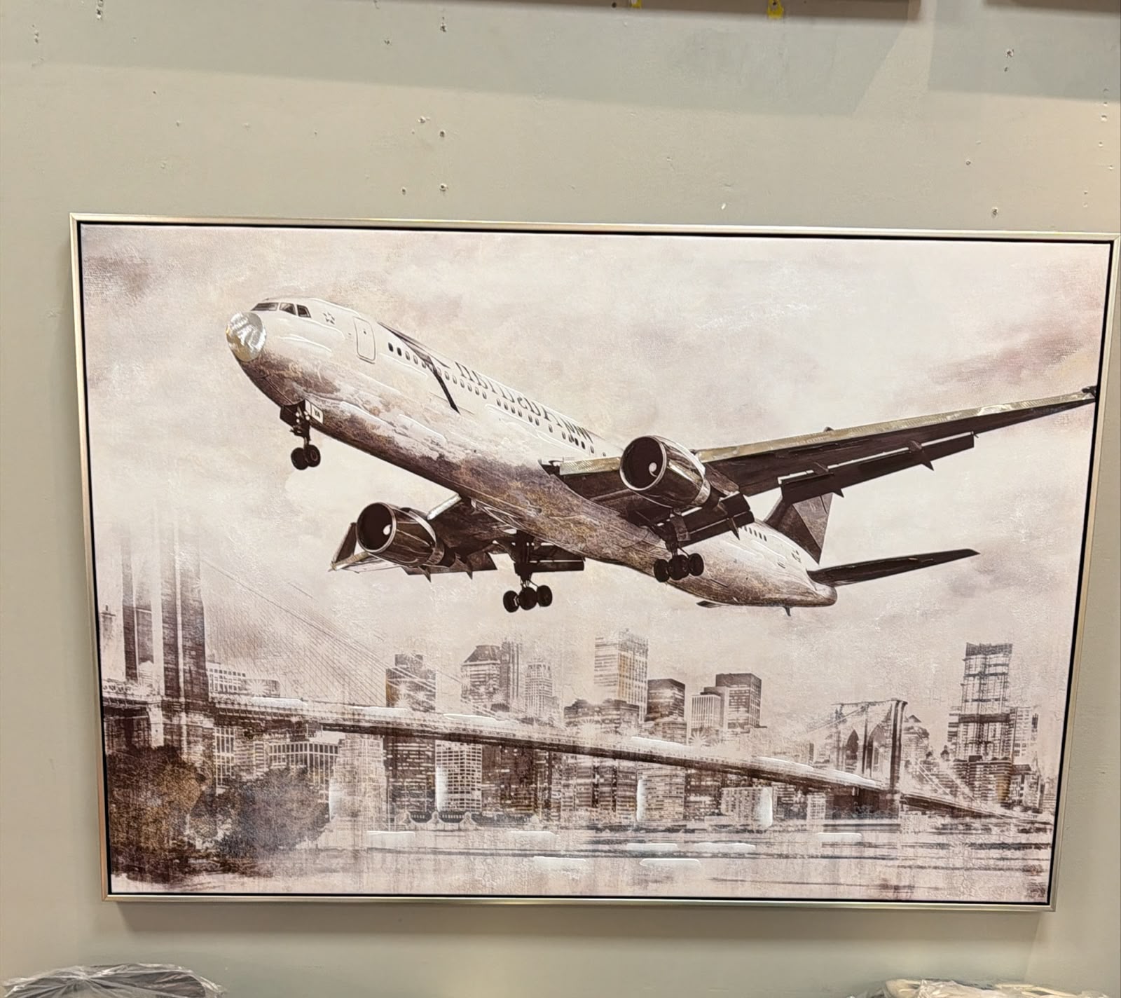 Plane Flying Over City Oil Painting 100x100cm