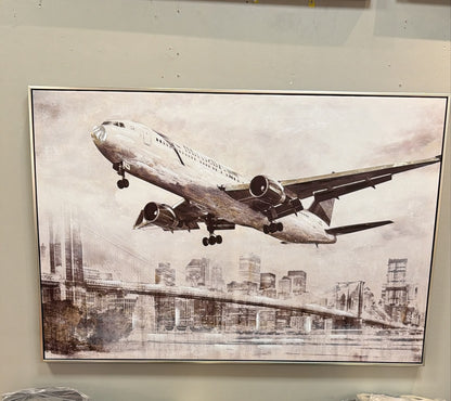 Plane Flying Over City Oil Painting 100x100cm
