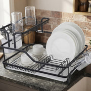 Large single layer carbon steel dish rack measuring 48 × 38 × 28 cm, designed for kitchen countertop dish storage and drying.