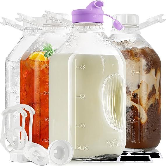 Clear 2 litre glass bottle for milk and juice storage