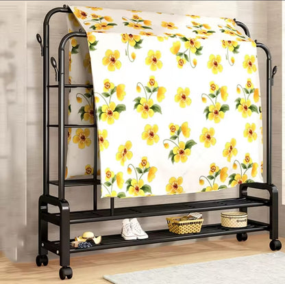 Double Layer Garment Rack Floor Standing Clothes Hanger