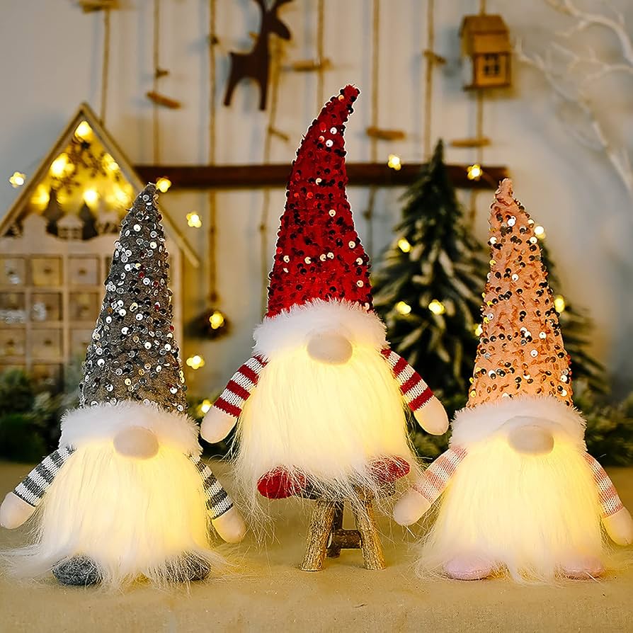 30cm Christmas Gnome Doll With LED Light Battery Powered Decoration