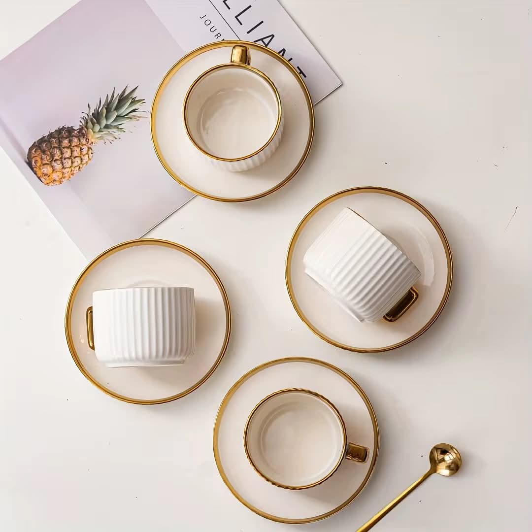 European Style Gold Edge Ceramic Coffee And Tea Cups Set