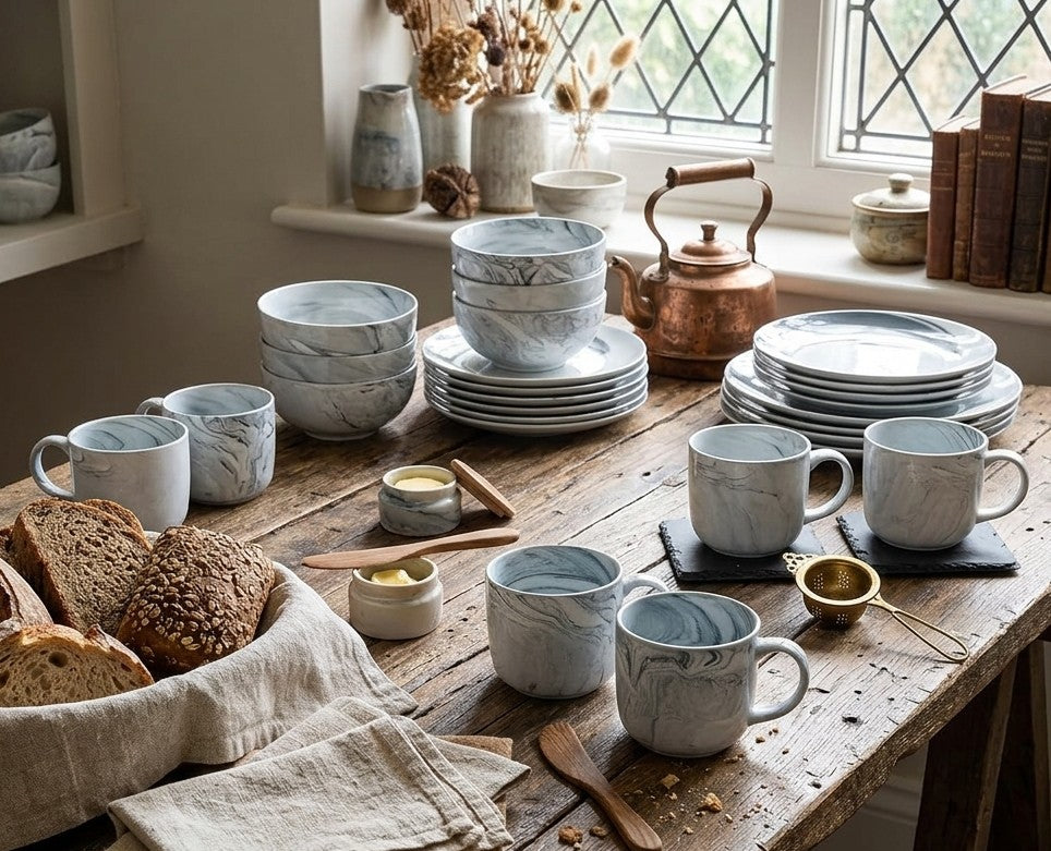 24Pc Marble Ceramic Dinner Set
