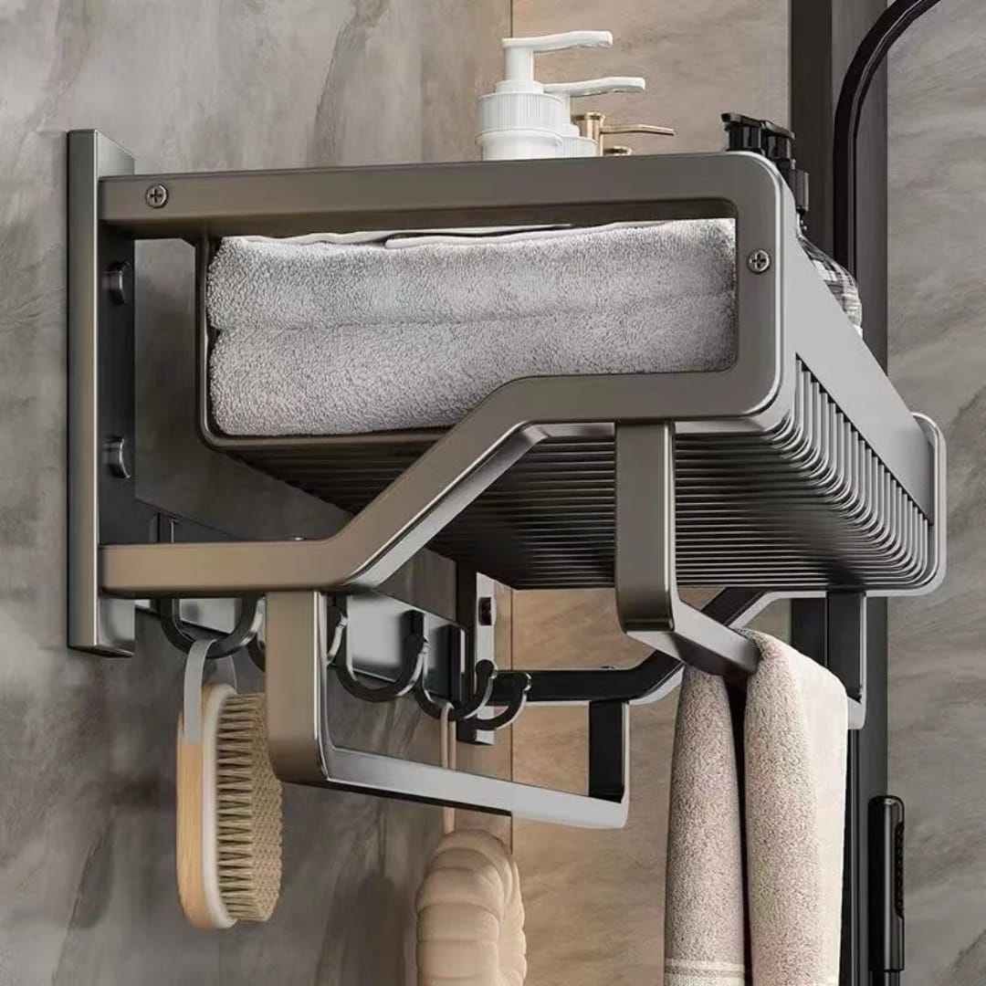Wall-Mounted Towel Rack With Hooks