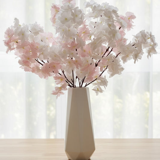 Plastic Vase With Artificial Cherry Blossom Flowers For Elegant Home Décor