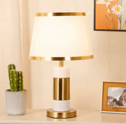 White and gold column table lamp for elegant bedroom or living room décor