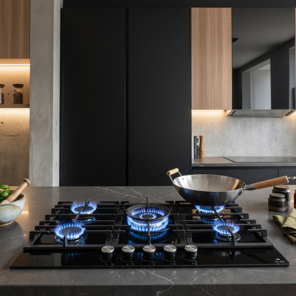 TLAC 90cm Gas on Glass Hob with Central Wok Burner TGH9024BG