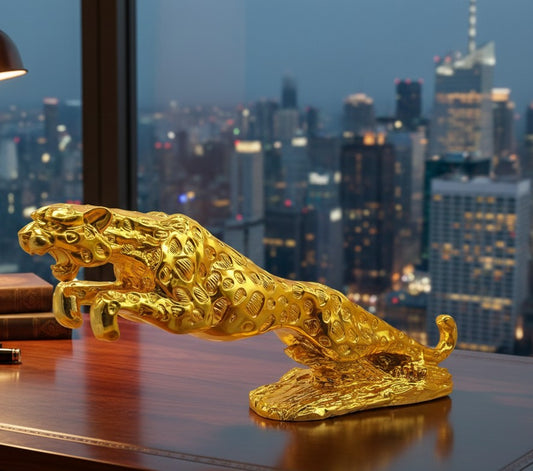 Gold resin jaguar decorative figurine for home or office décor