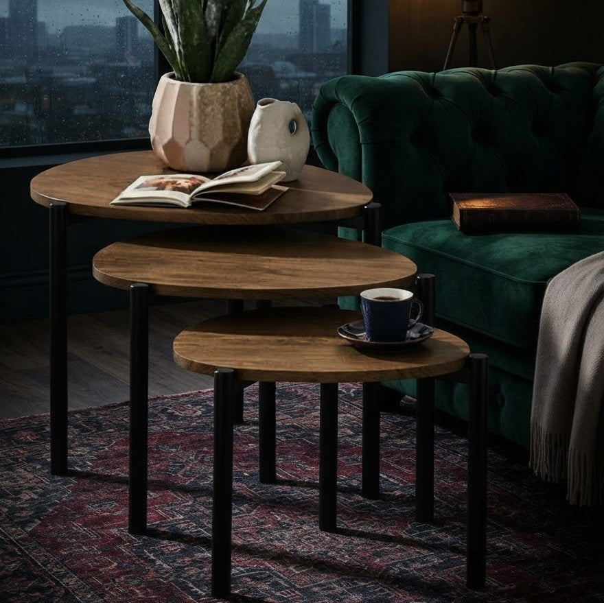 3Pc Oblong Nesting Tables with Dark Walnut Finish